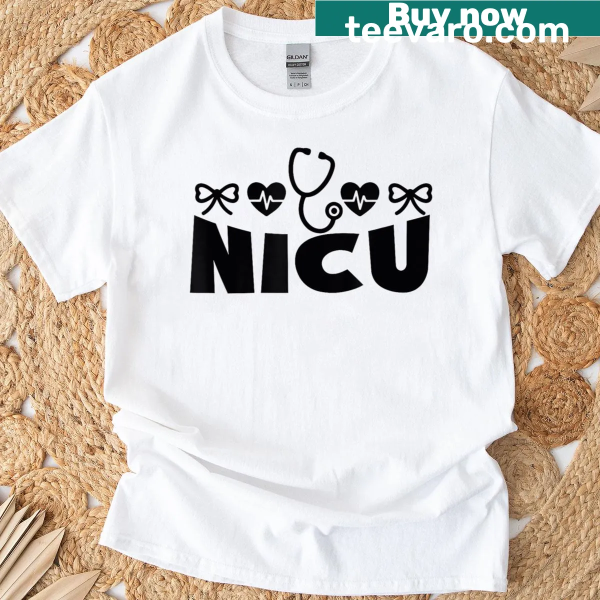 NICU Nurse graphic with heart design on a t-shirt — on a men's t-shirt