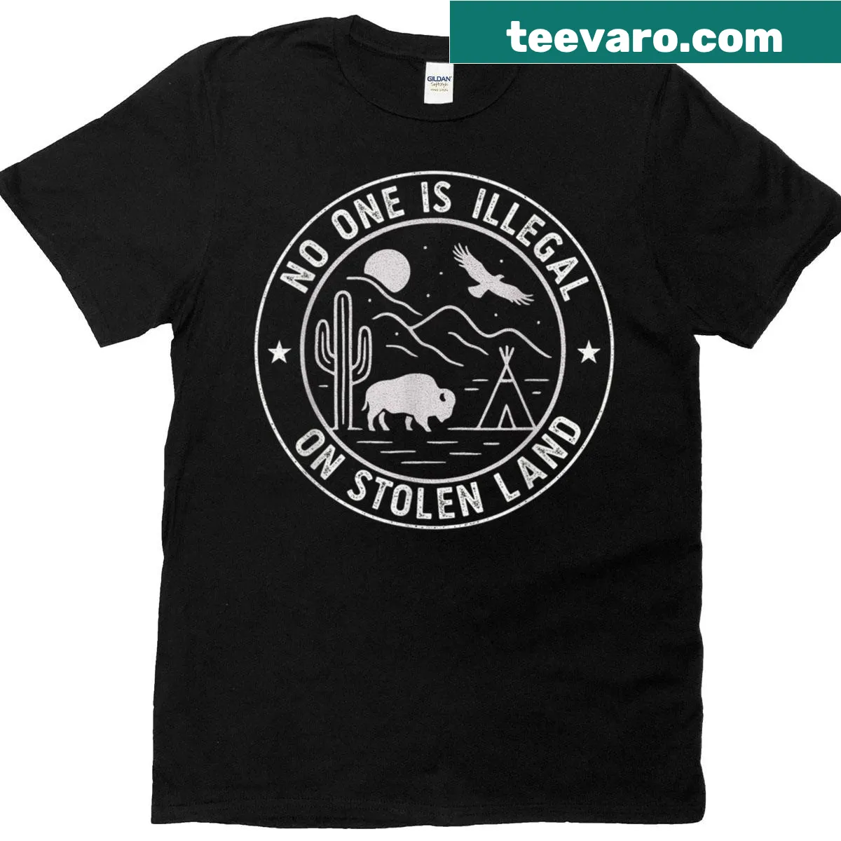 Vintage t-shirt with the message about Indigenous rights — on a men's t-shirt