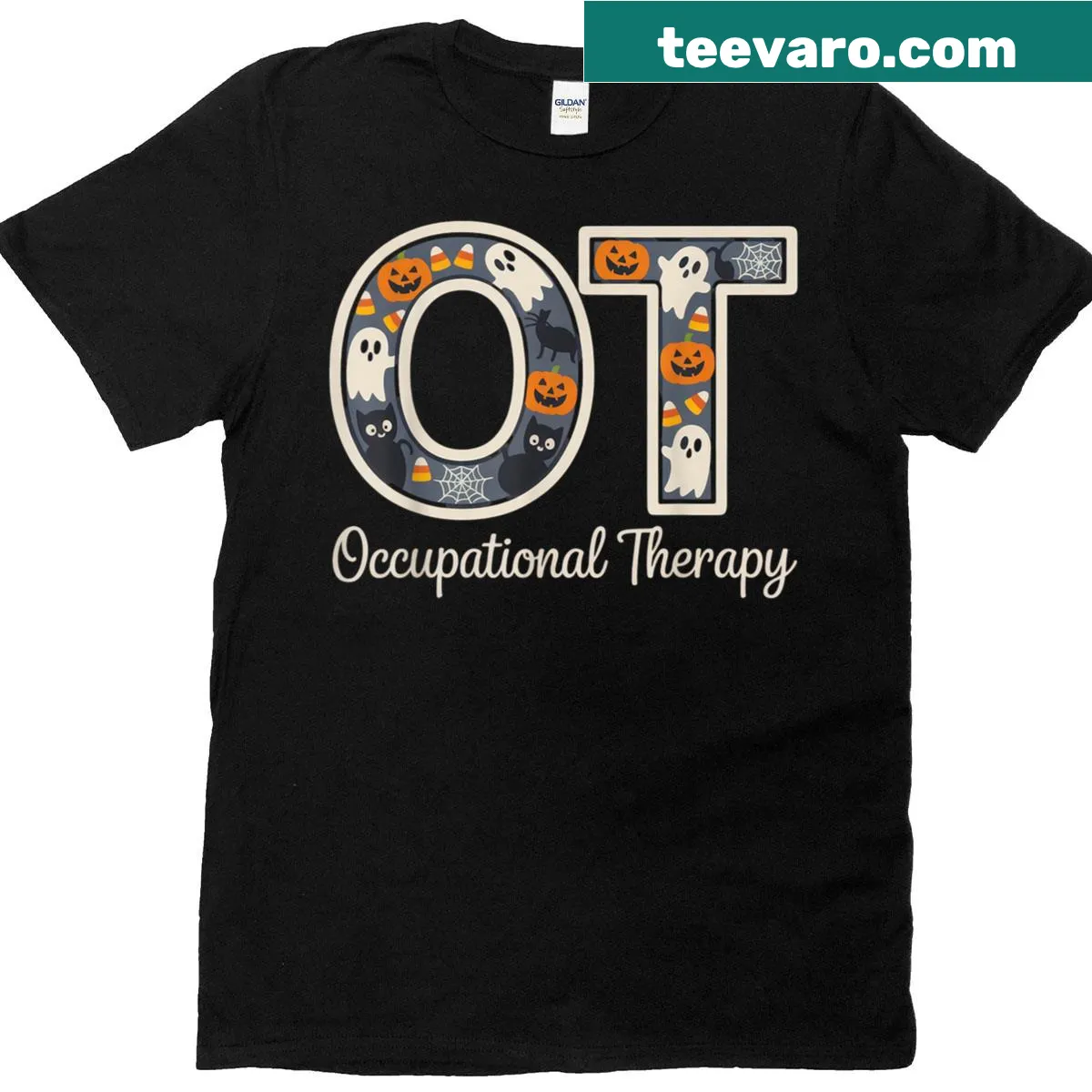 Halloween-themed T-shirt with cartoon otter for therapists — on a men's t-shirt
