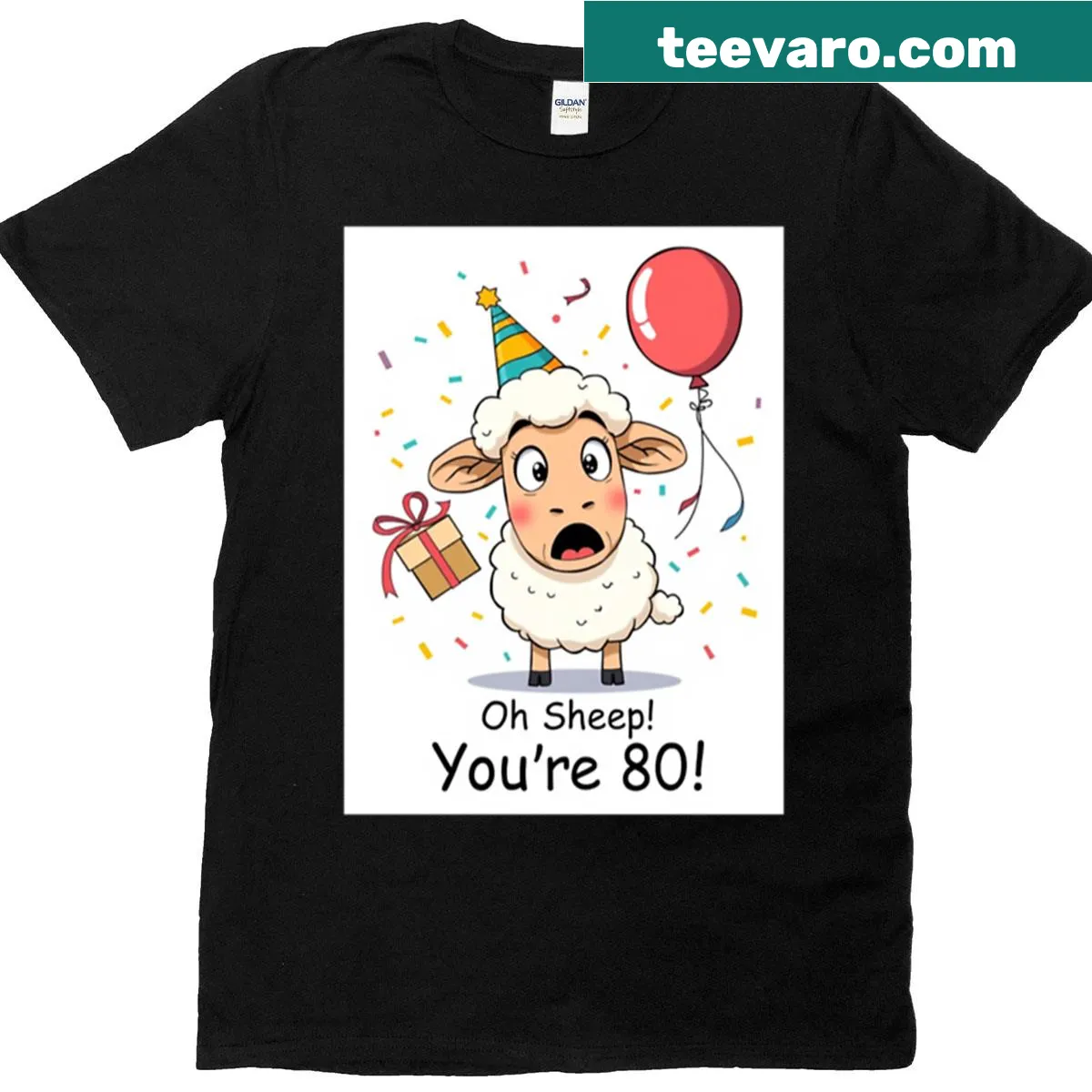 T-shirt with a cute sheep and balloons for an 80th birthday — on a men's t-shirt