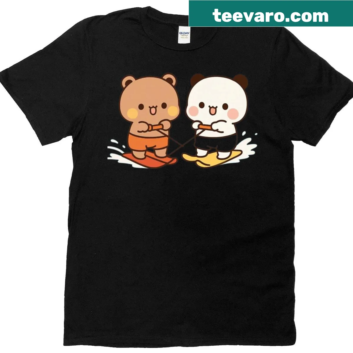 Cute couple T-shirt with panda and brownie design for Valentine's — on a men's t-shirt