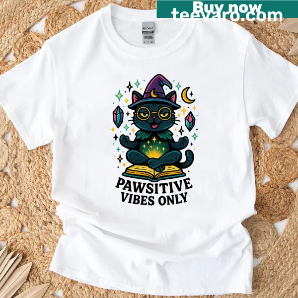Typography t-shirt with 'Pawsitive Vibes Only' text
