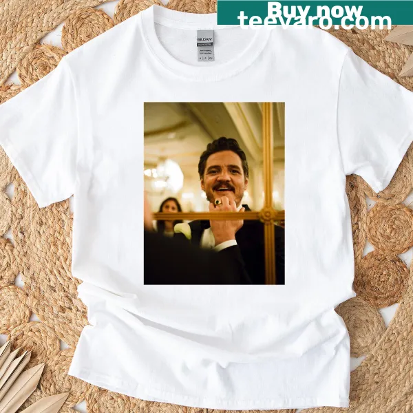 Pedro Pascal illustration t-shirt with playful ring design