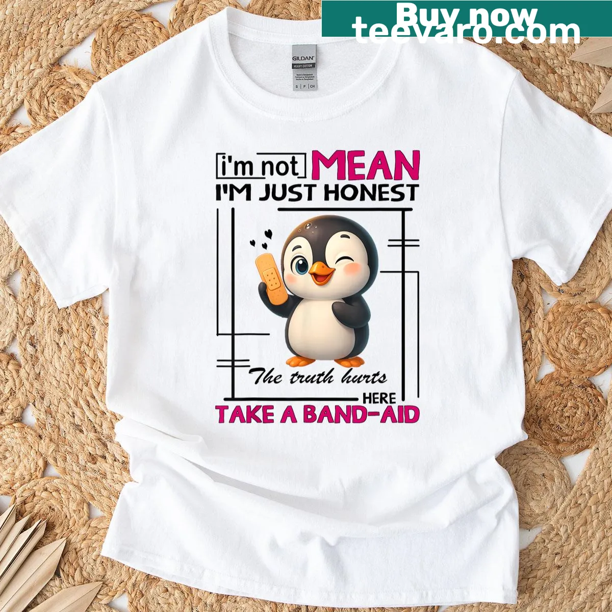 Funny T-shirt featuring a penguin and the phrase 'I'm Not Mean, I'm Just Honest' — on a men's t-shirt