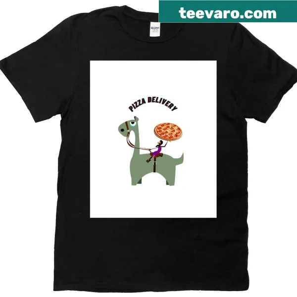 Georgeous pizza delivery horseman graphic on a t-shirt.
