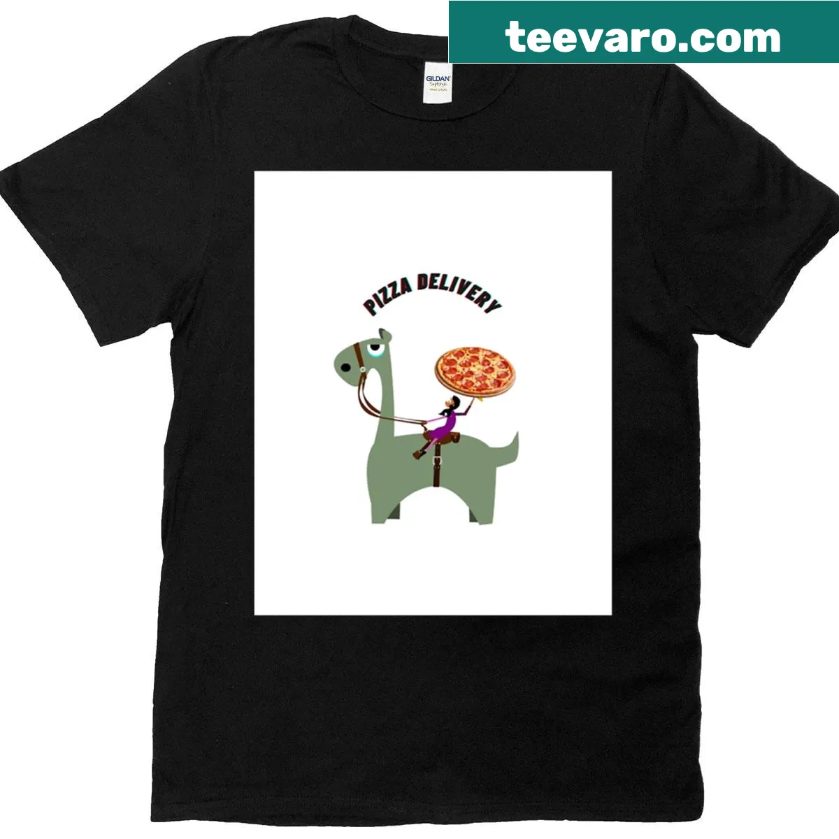 Georgeous pizza delivery horseman graphic on a t-shirt. — on a men's t-shirt