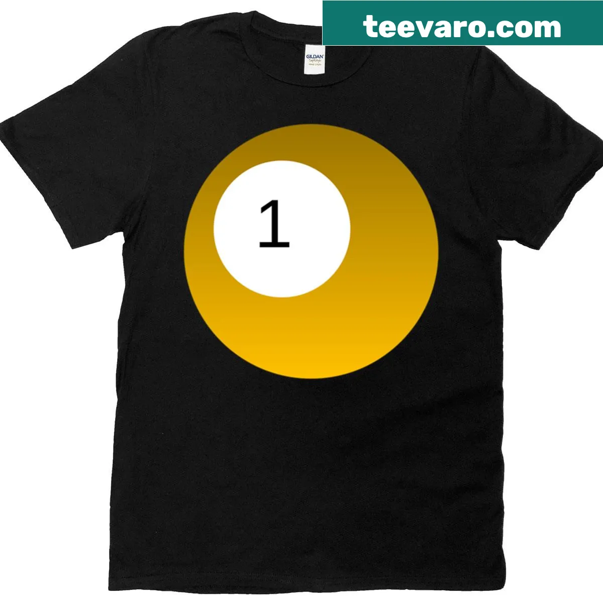 Cartoon graphic of a pool ball number 1 on boxy T-shirt — on a men's t-shirt
