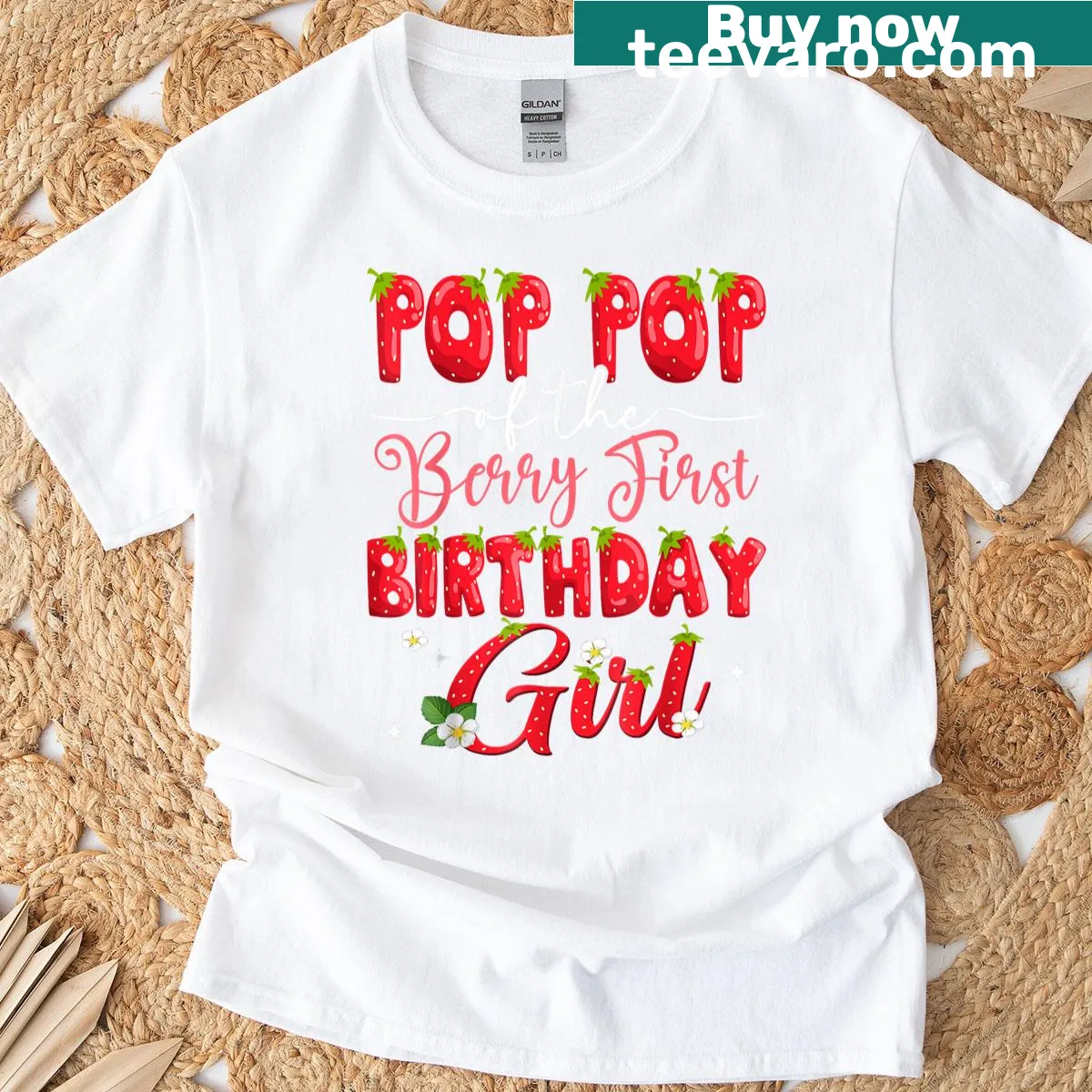 Cute strawberry-themed T-shirt for a girl's first birthday — on a men's t-shirt