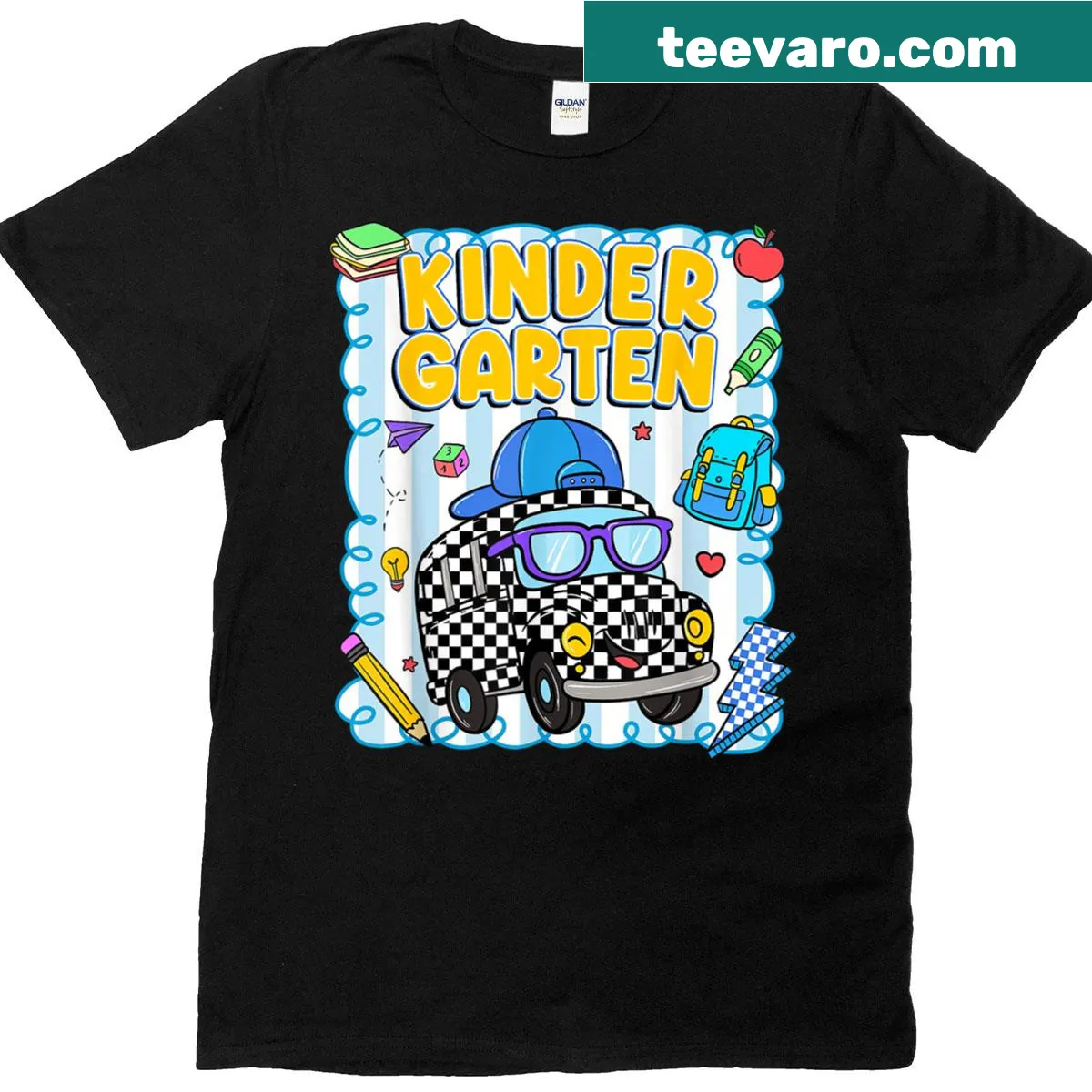 Illustrative kindergarten teacher shirt for back-to-school — on a men's t-shirt