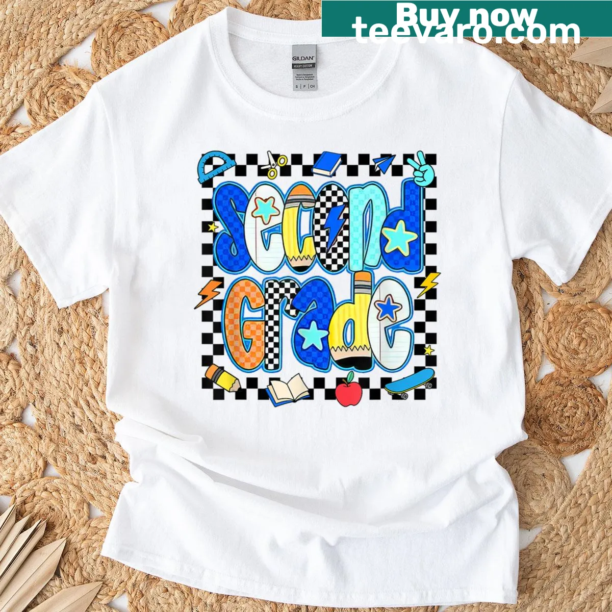 Illustration of a whimsical back-to-school design for teachers — on a men's t-shirt