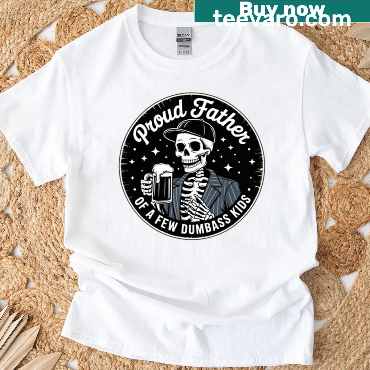 Funny dad t-shirt with the phrase 'Proud Father Of A Few Dumbass Kids' — on a men's t-shirt
