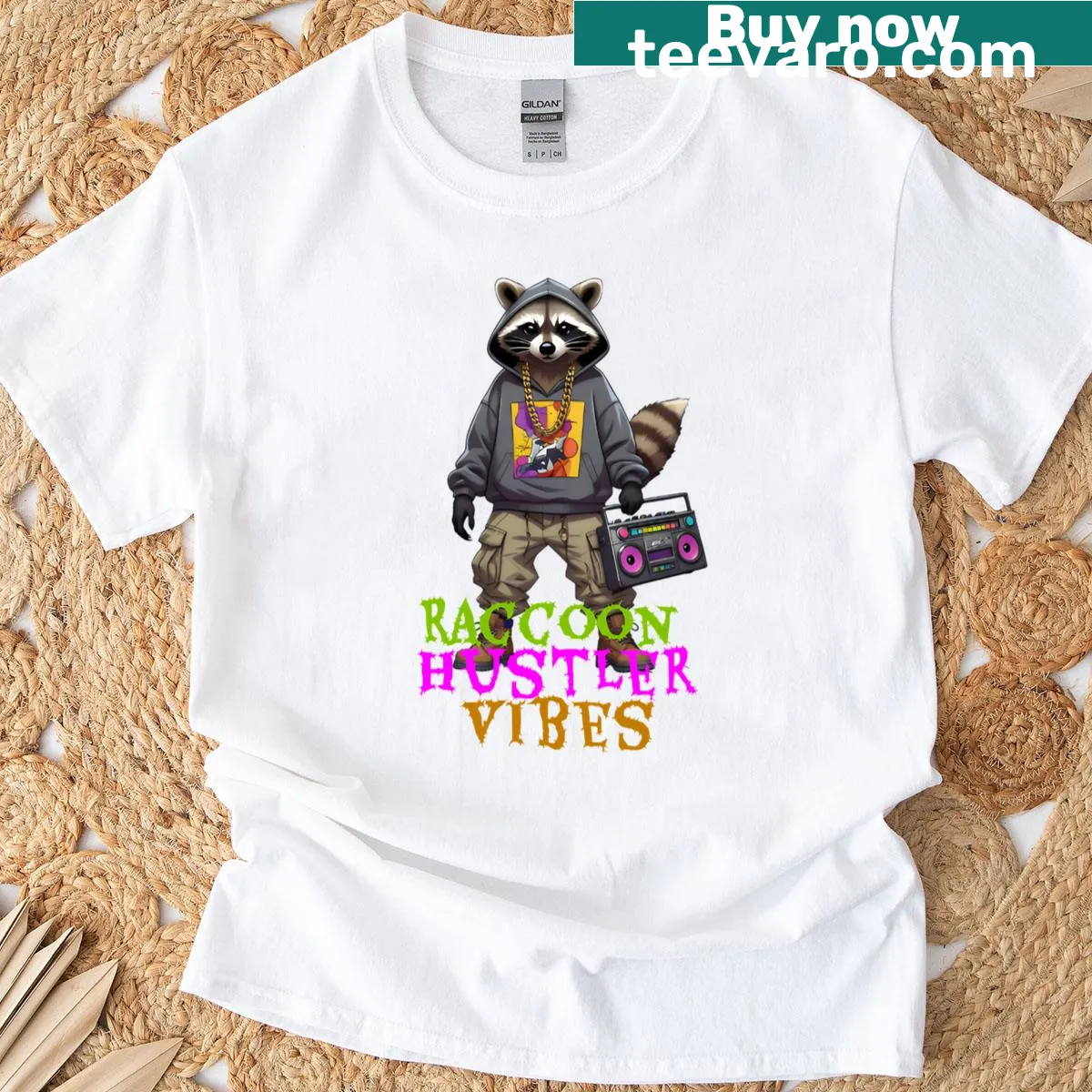 Funny raccoon hustler graphic T-shirt for dog lovers — on a men's t-shirt