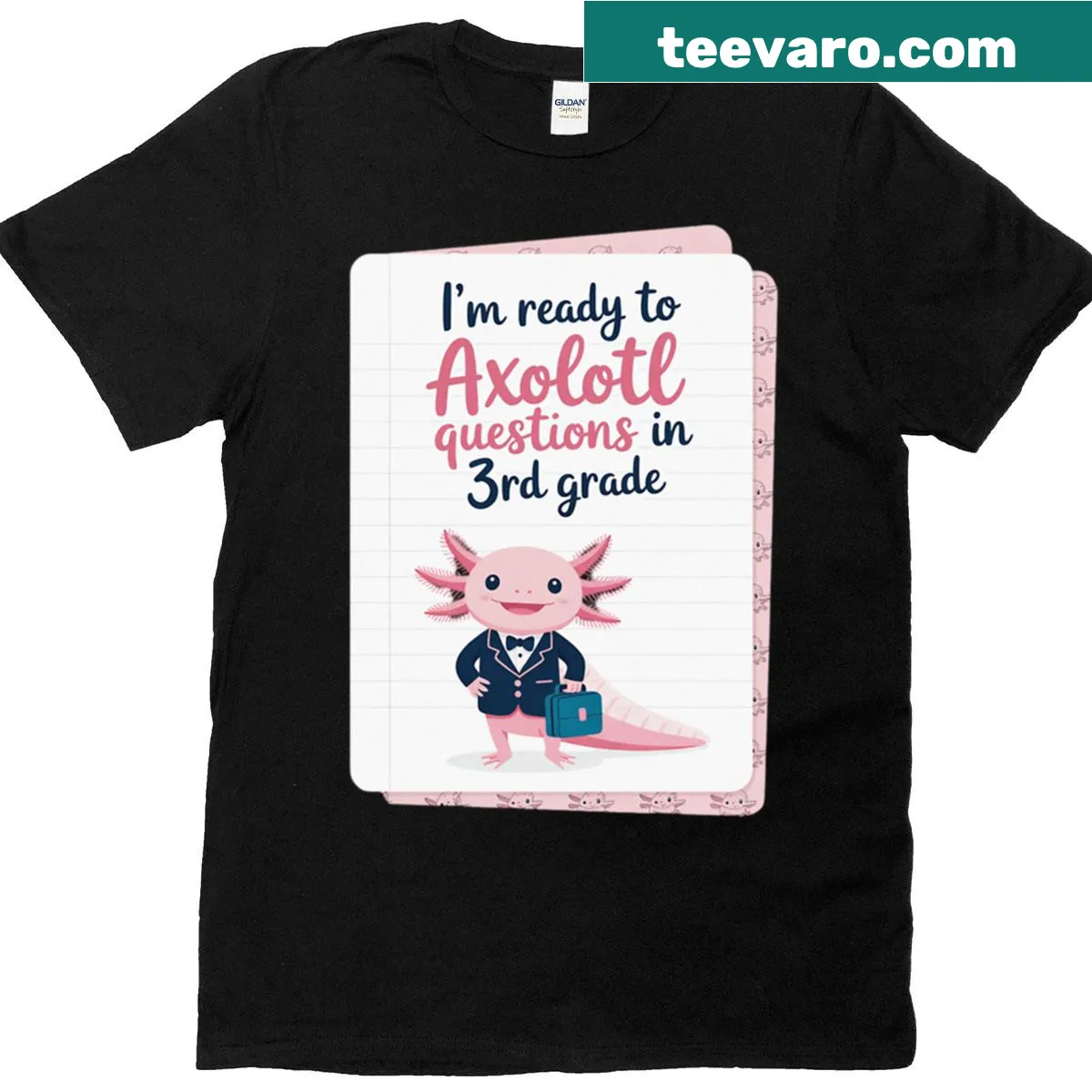 Cute axolotl graphic asking a question, perfect for back to school — on a men's t-shirt