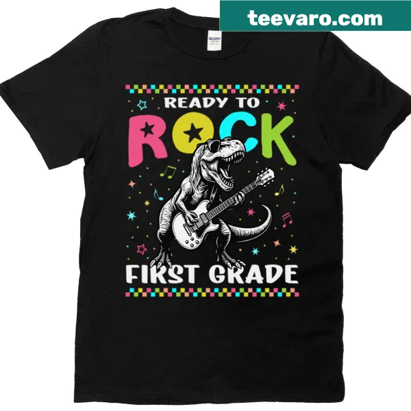 T-shirt featuring a funny T-Rex design for first graders