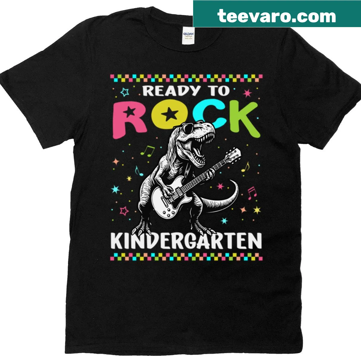 Cute T-Rex with 'Ready to Rock Kindergarten' text, adorable T-shirt — on a men's t-shirt