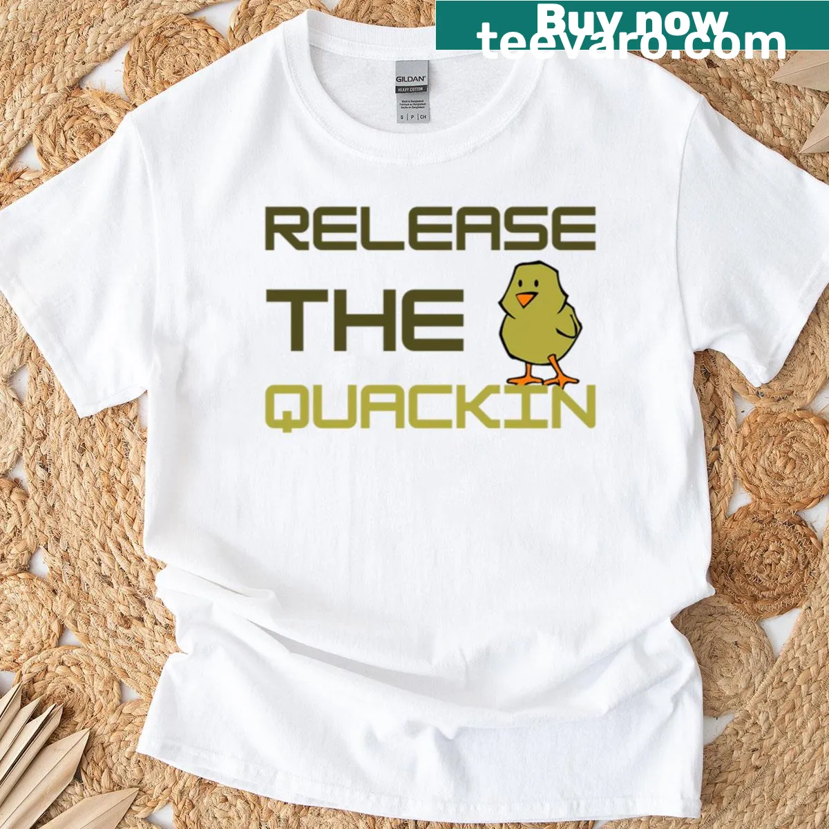 Funny duck pun text 'Release The Quackin' on a T-shirt — on a men's t-shirt