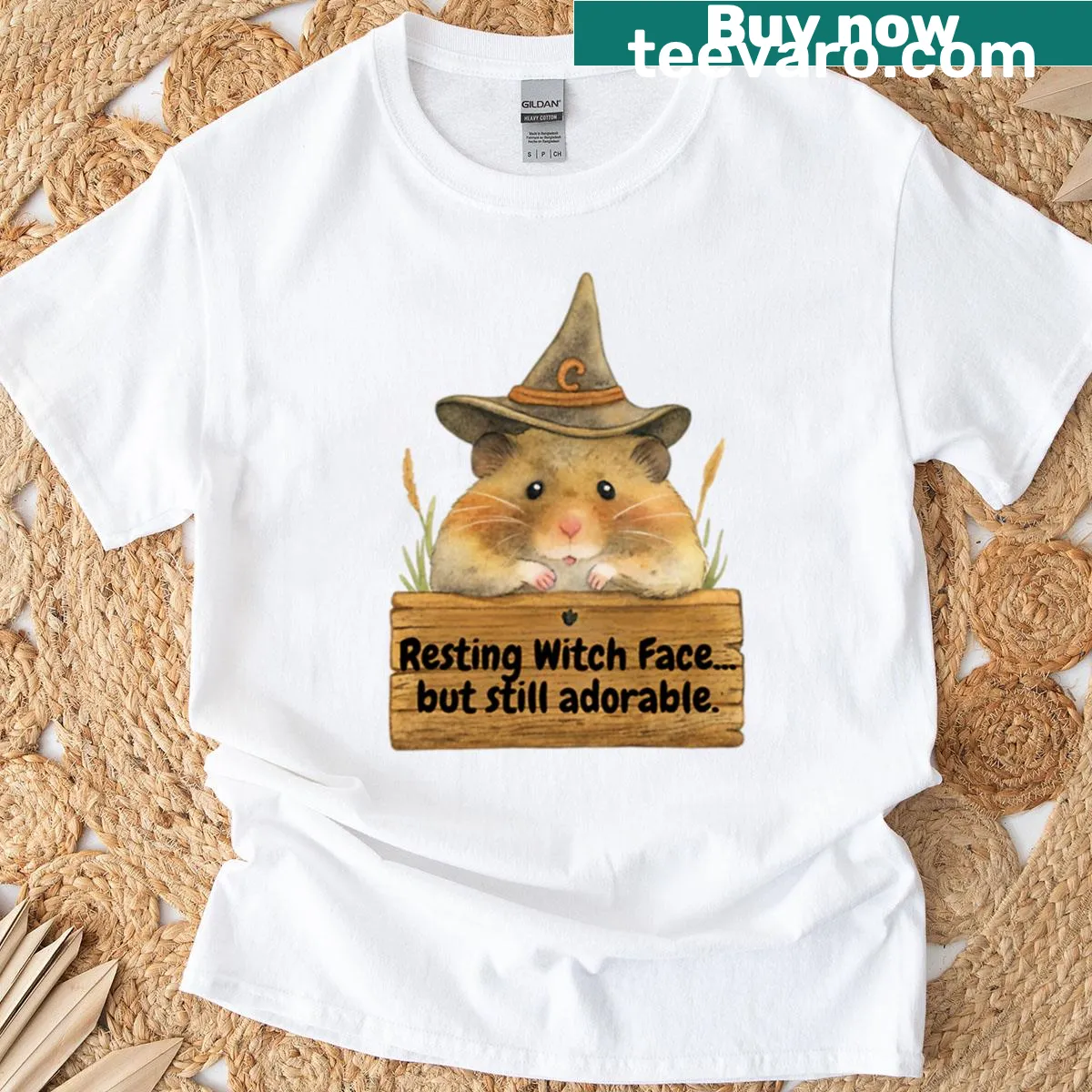 Watercolor t-shirt featuring a hamster with the phrase 'Resting Witch Face' — on a men's t-shirt