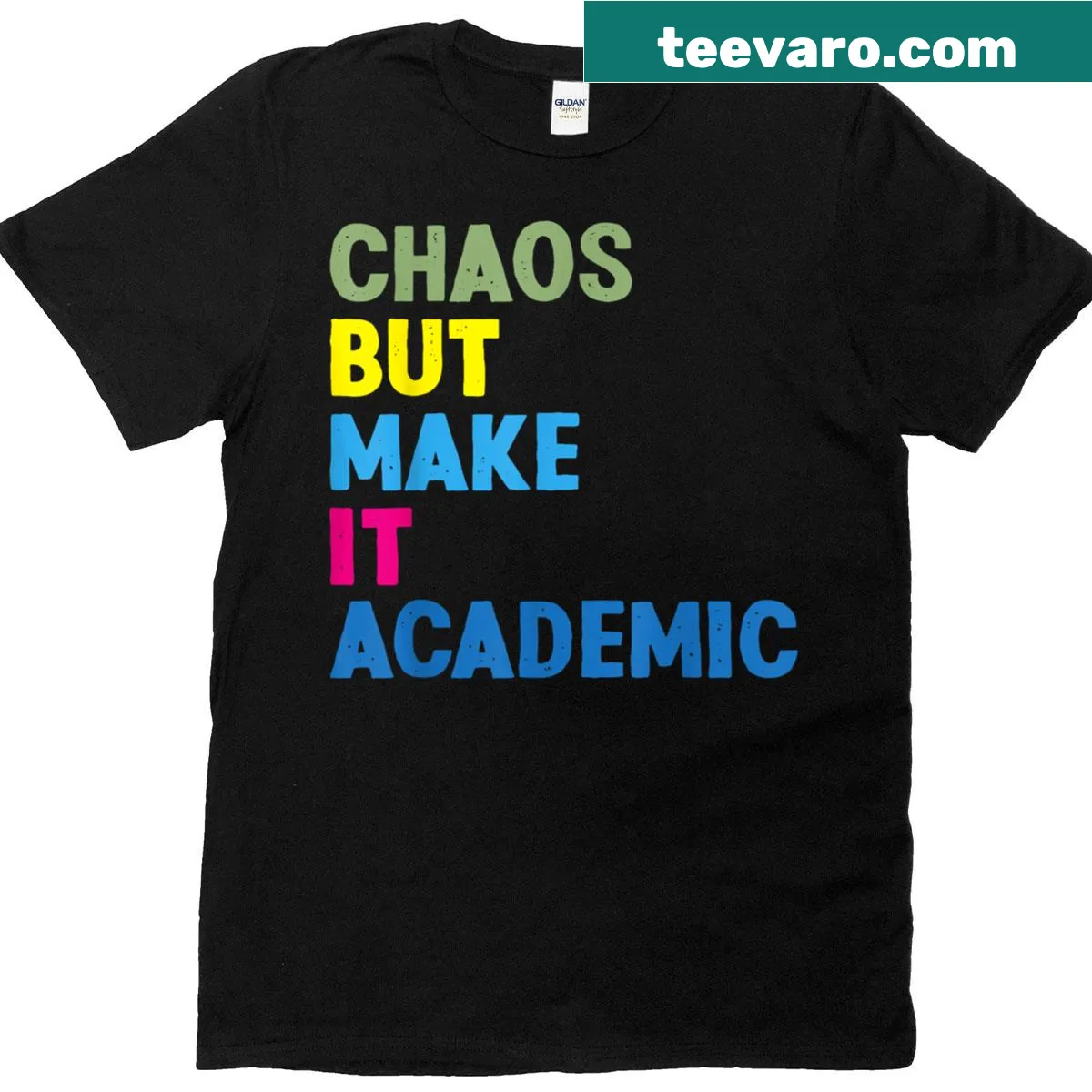 Cute chaos graphic on vintage teacher T-shirt for back to school — on a men's t-shirt