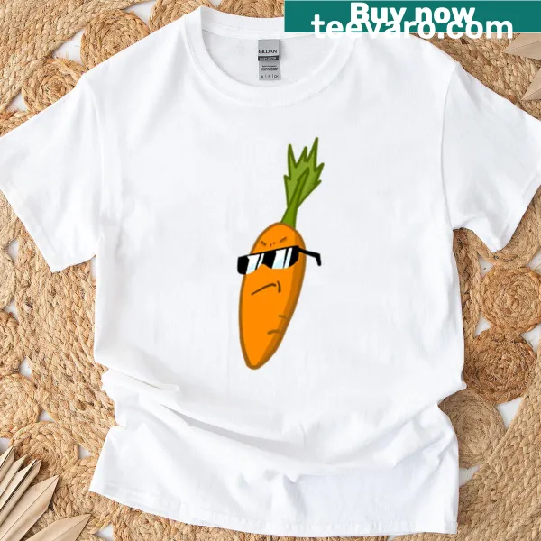 Cartoon rockstar carrot graphic on funny fruit t-shirt