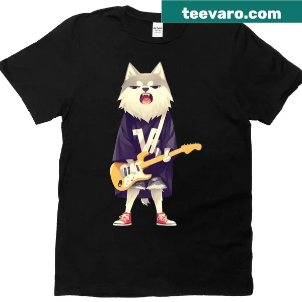 Cute husky playing guitar graphic t-shirt