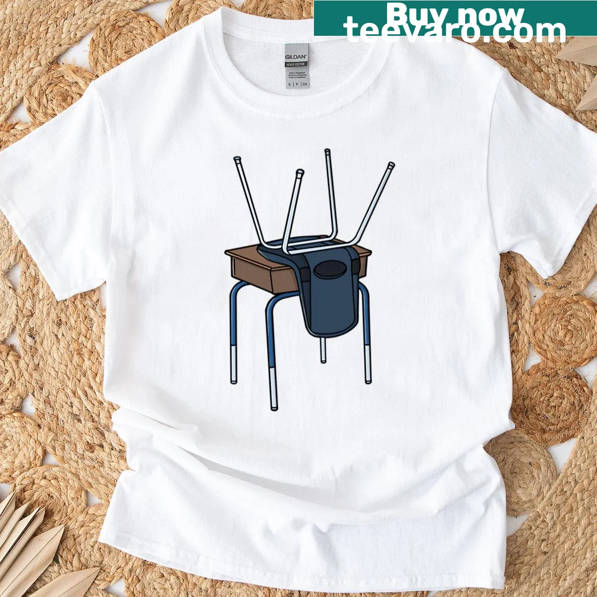 Vintage school chair graphic t-shirt — on a men's t-shirt