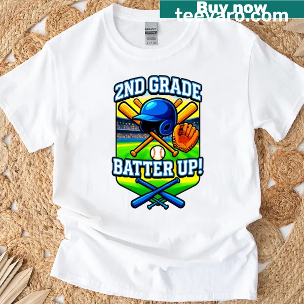 Funny back to school t-shirt with 'Batter Up' text for second graders