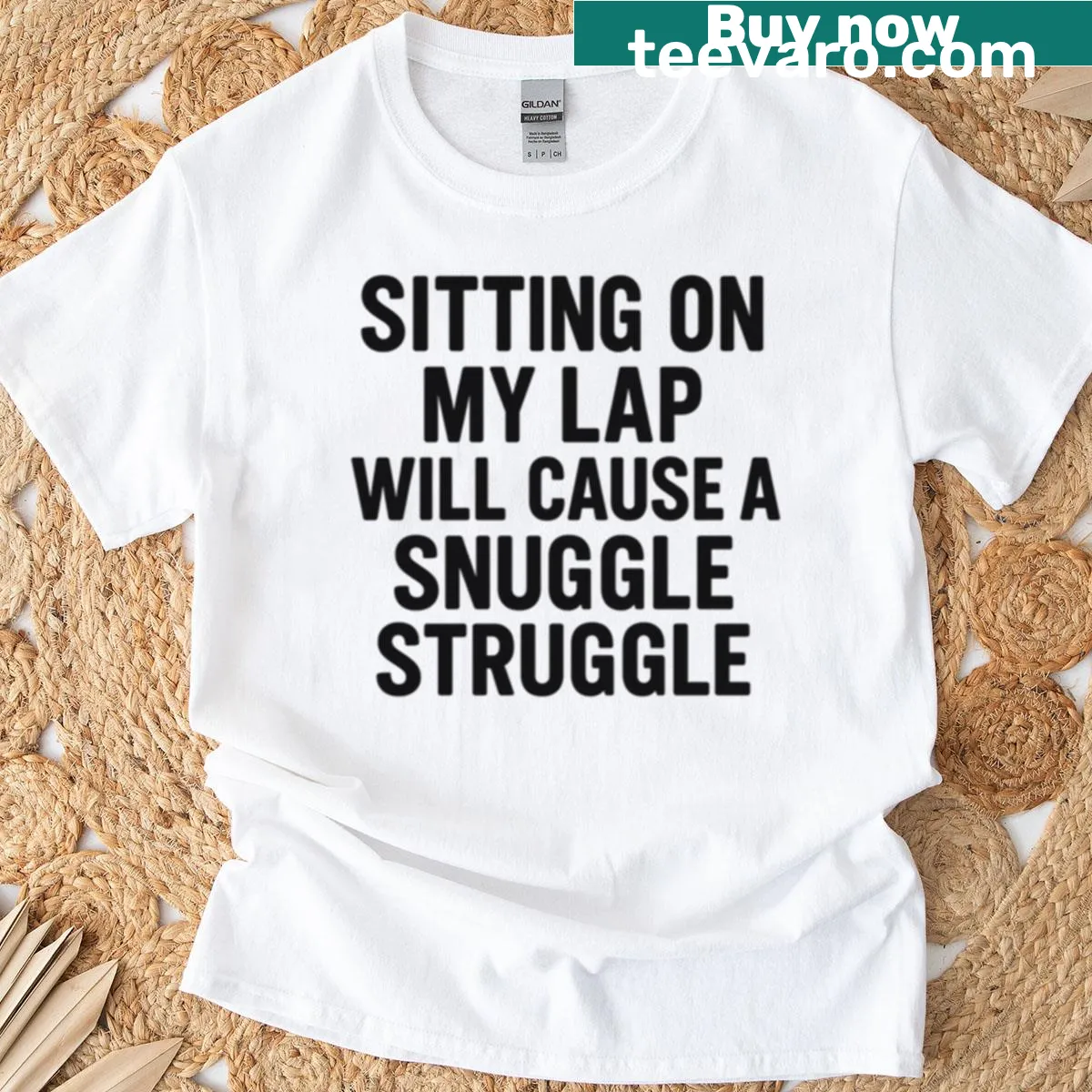 Oversized T-shirt with humorous text about cats and snuggles — on a men's t-shirt