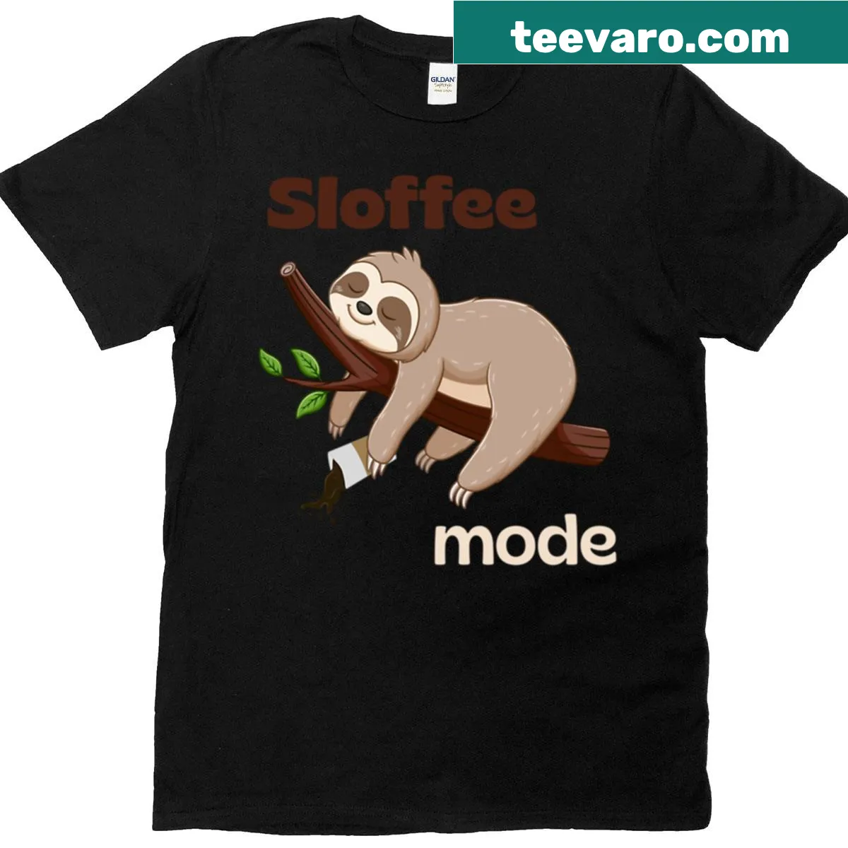 Funny sloth coffee lover t-shirt with Sloffee Mode text — on a men's t-shirt