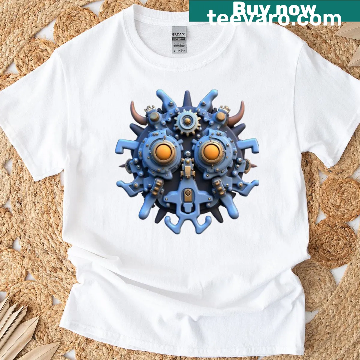 Cartoon robot design on a playful sci-fi t-shirt — on a men's t-shirt
