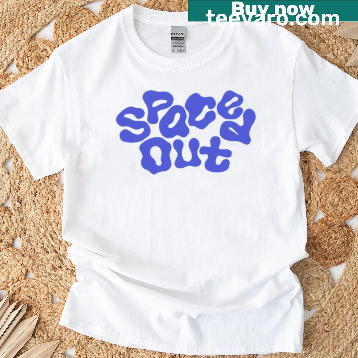 Typographic design of 'Spaced Out' on a minimalist background — on a men's t-shirt