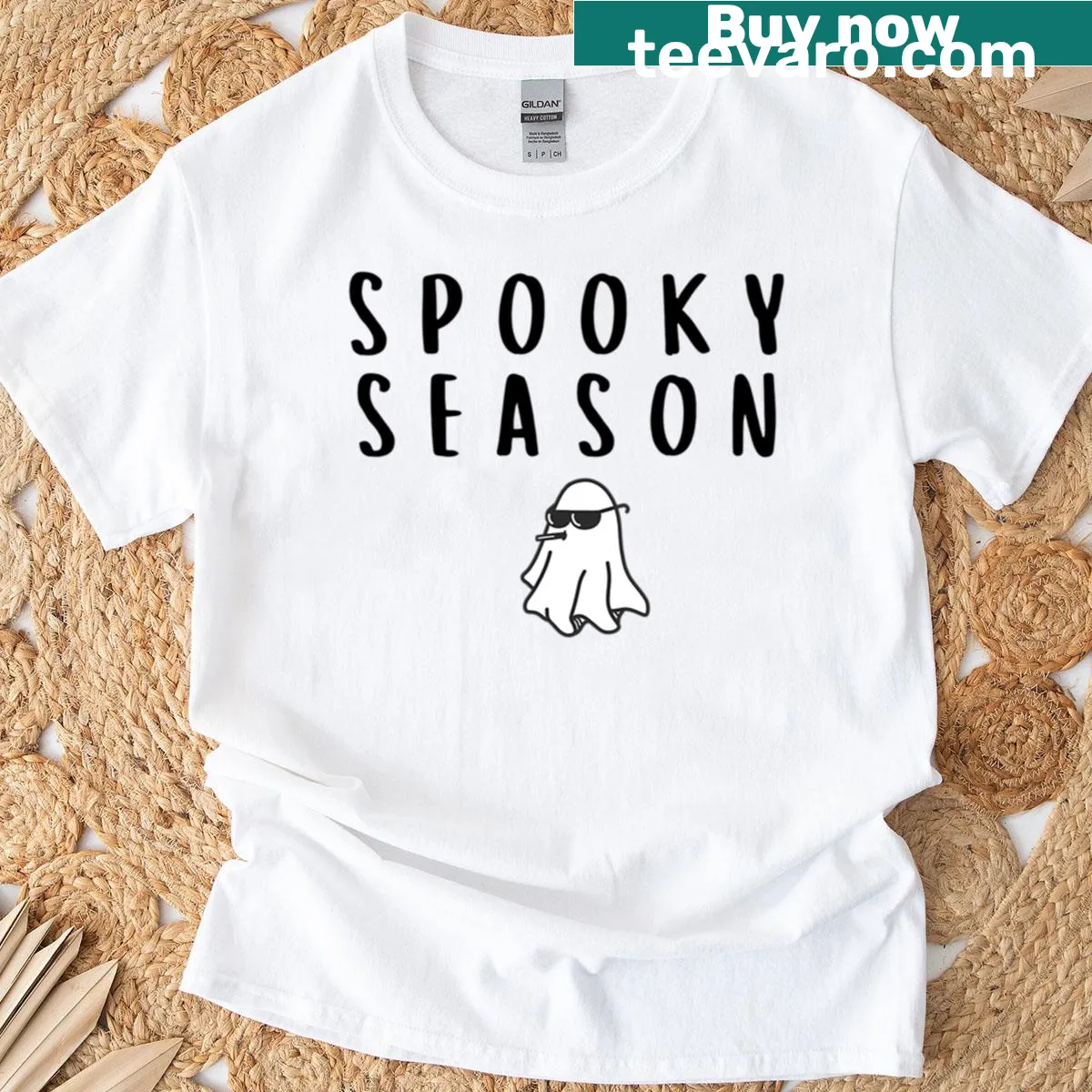 Funny ghost design with shades for spooky season t-shirt — on a men's t-shirt