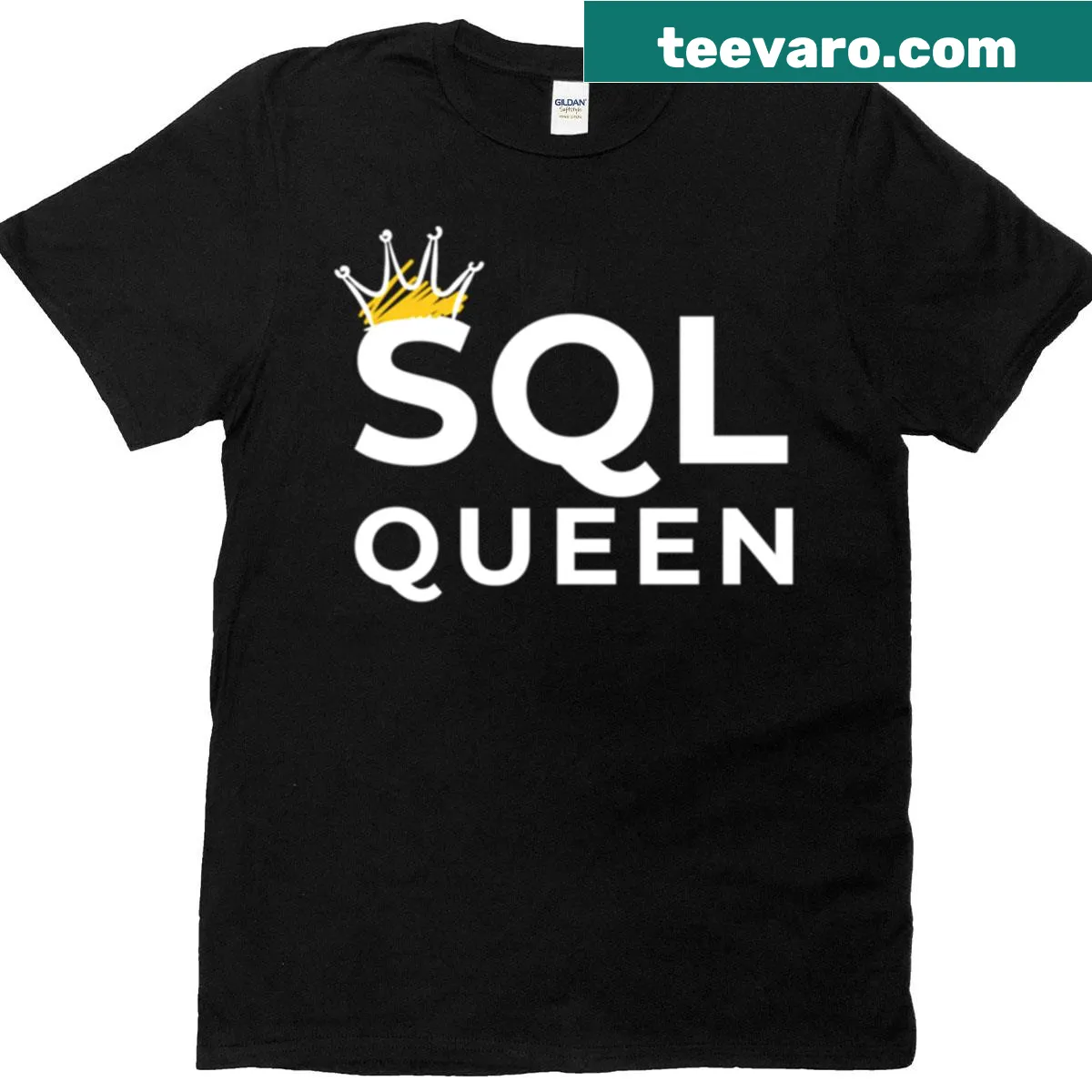 Funny T-shirt for women in tech featuring 'SQL Queen' text — on a men's t-shirt
