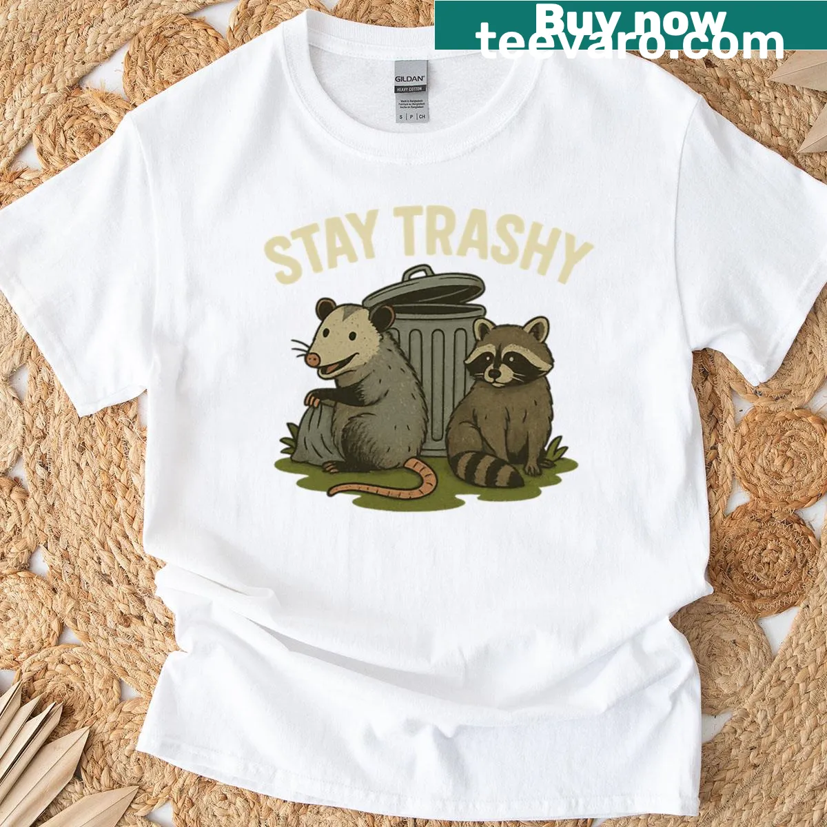 Funny graphic of raccoons and possums with club slogan on a t-shirt. — on a men's t-shirt