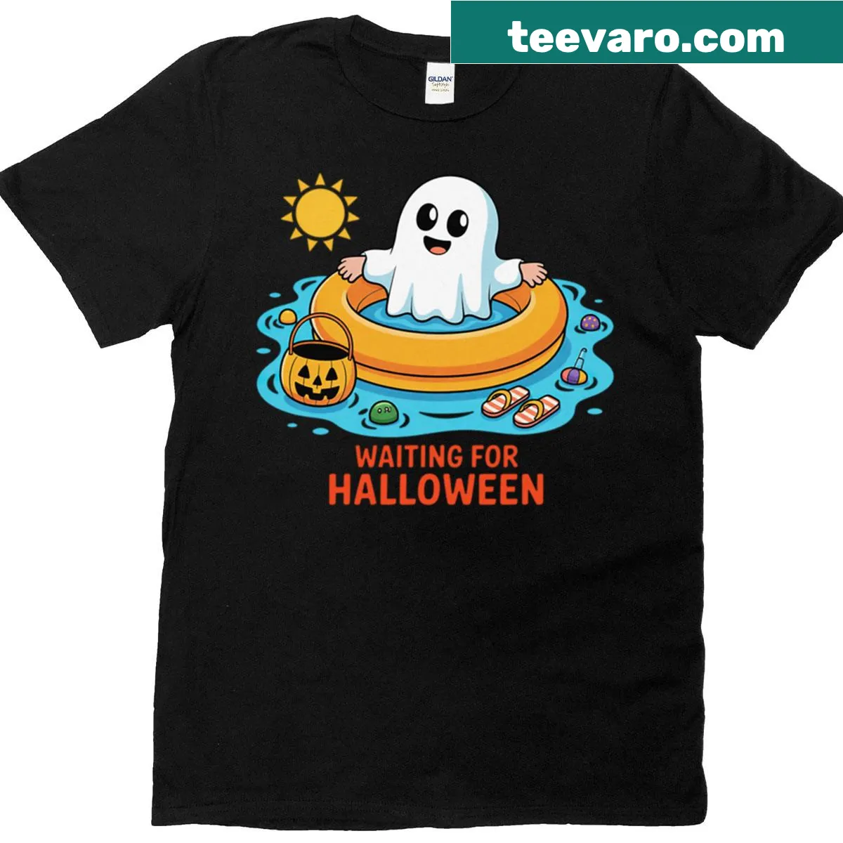 Ghost graphic waiting for Halloween on a Summerween T-shirt — on a men's t-shirt