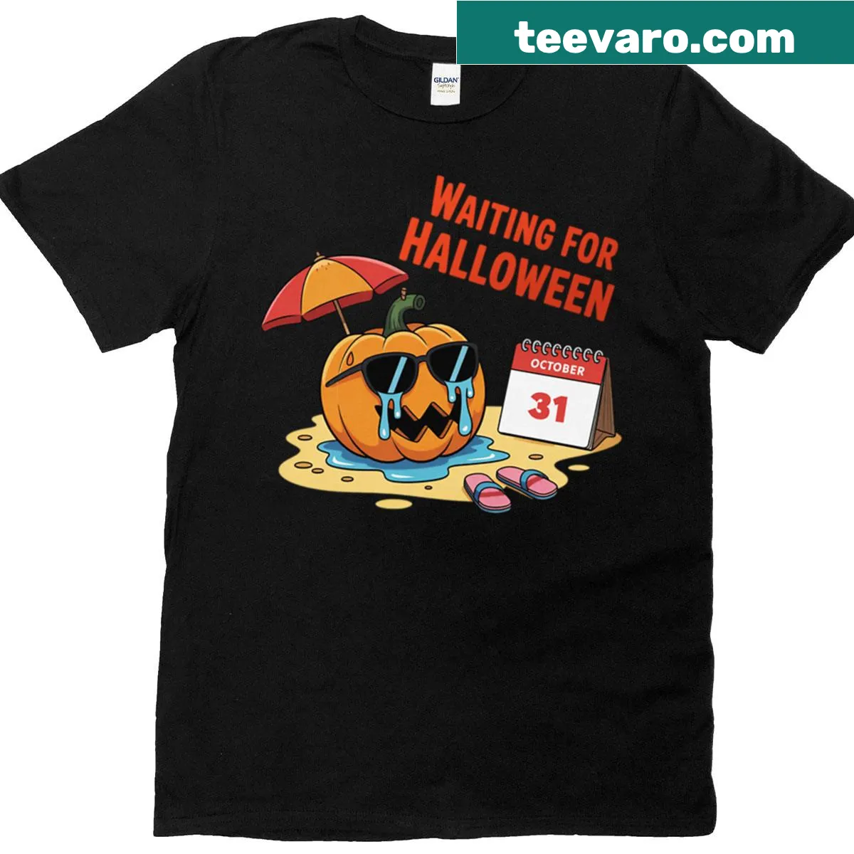 Pumpkin graphic t-shirt for Summerween Halloween celebration — on a men's t-shirt