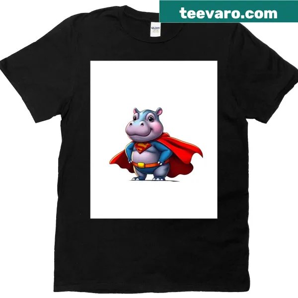 Cartoon hippo superhero graphic t-shirt for kids