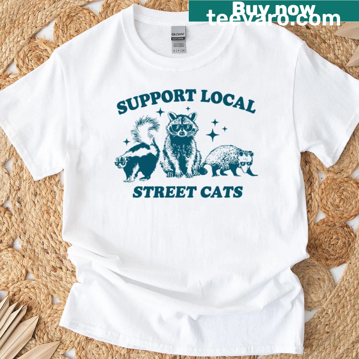 Retro graphic featuring street cats and urban wildlife on t-shirt — on a men's t-shirt