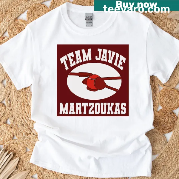 Playful typography celebrating Javie Martzoukas and Taskmaster on a t-shirt