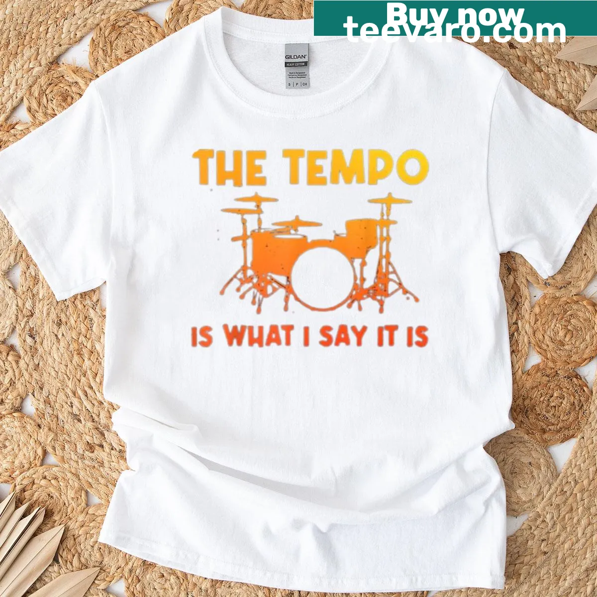 Funny drummer t-shirt with quote about tempo and music — on a men's t-shirt