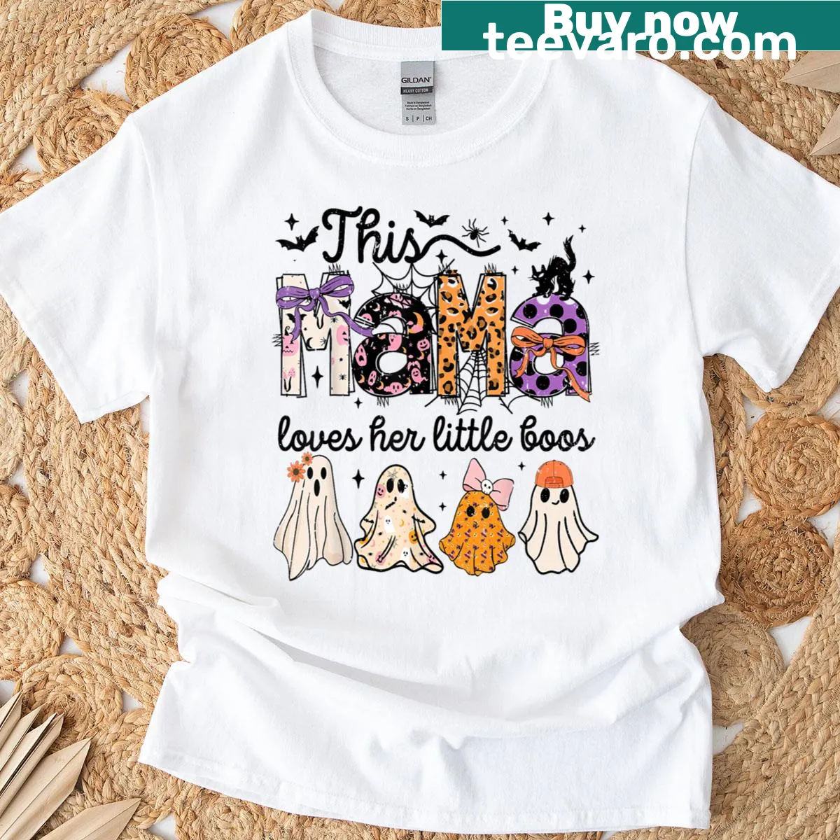 Cute Halloween tee for moms with 'This Mama Loves Her Boos' text — on a men's t-shirt