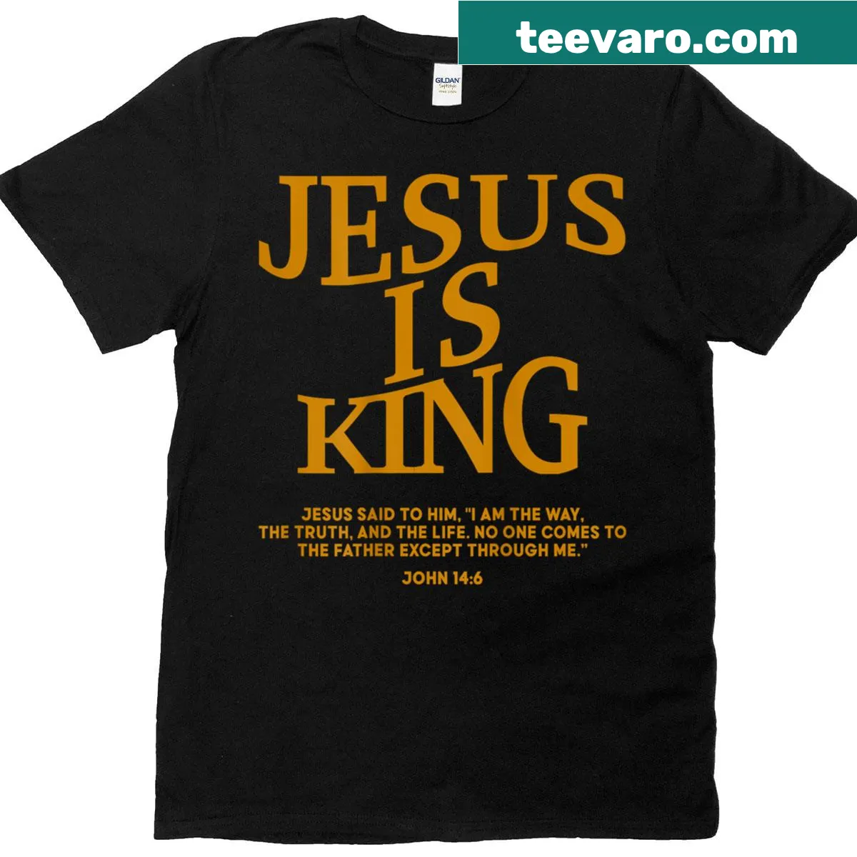 Toddler t-shirt with 'Jesus Is King' text in camouflage style — on a men's t-shirt