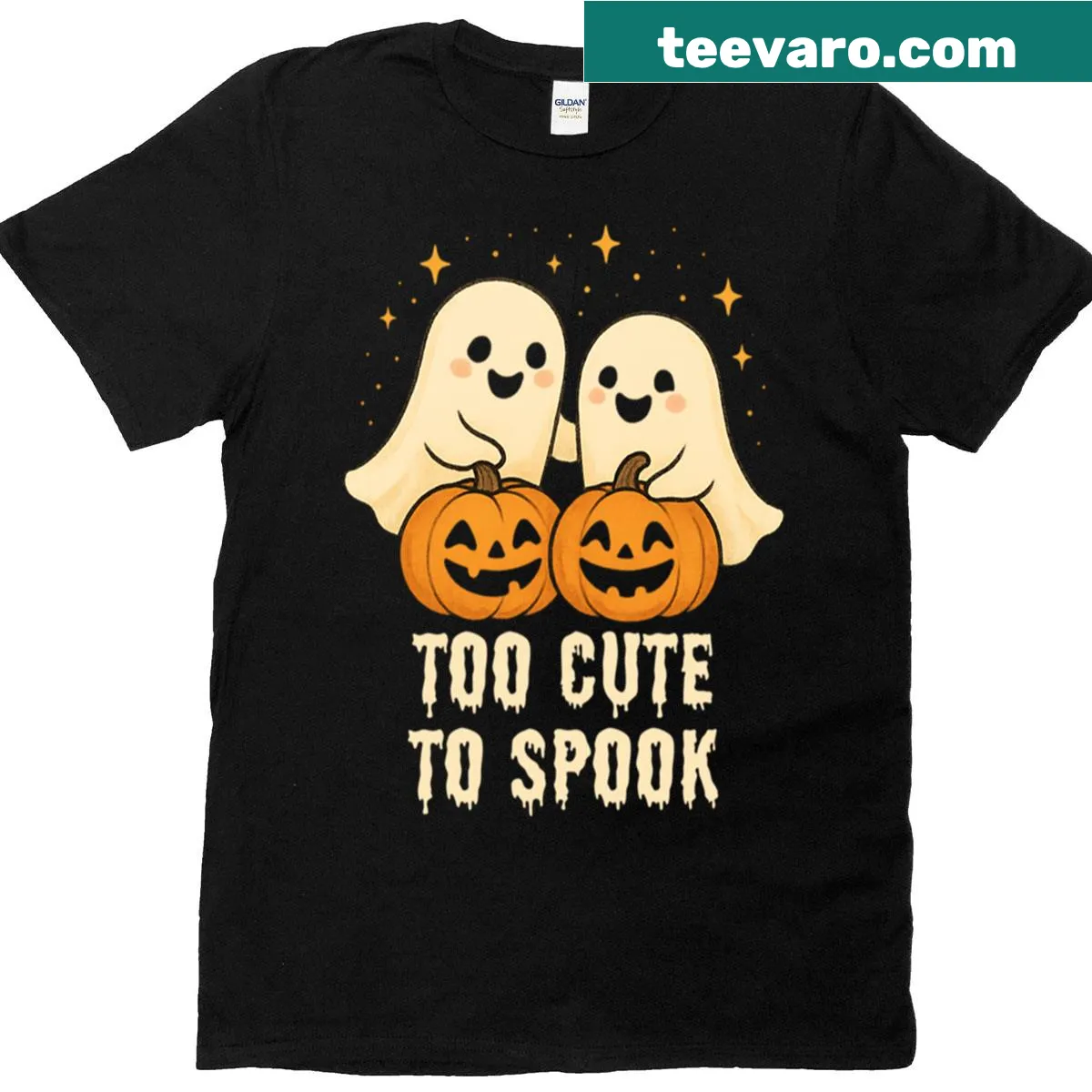 Kawaii ghost and pumpkin Halloween t-shirt — on a men's t-shirt