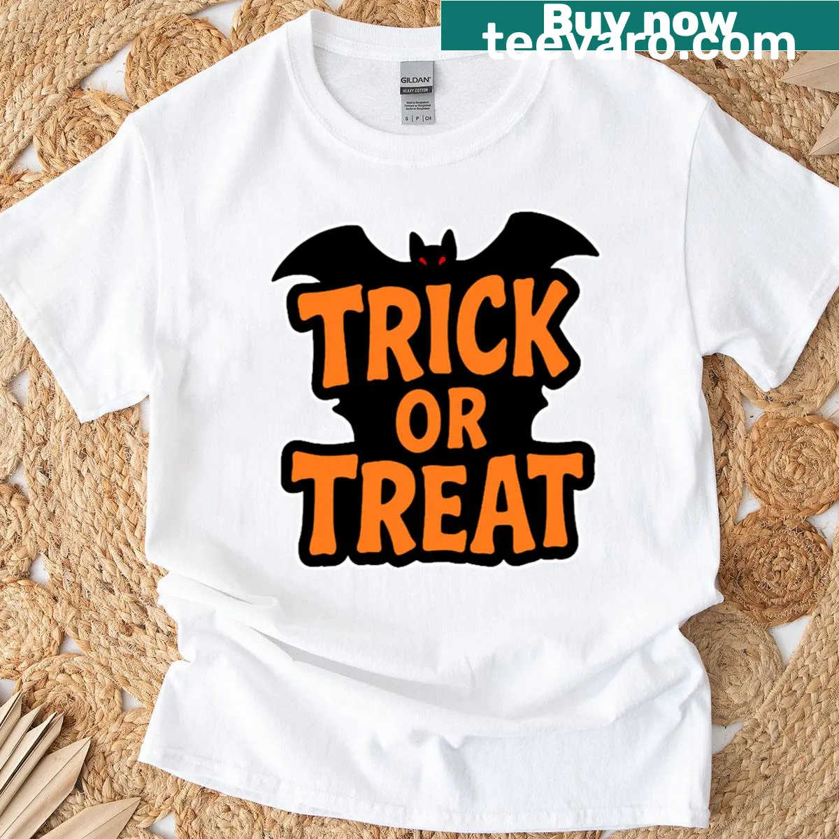 Simple Trick Or Treat text on Halloween T-shirt — on a men's t-shirt
