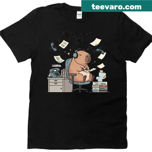 Calm capybara in an office setting illustration on a t-shirt