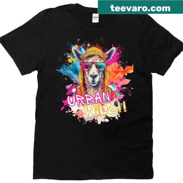 Urban llama graphic reminiscent of street art on a T-shirt