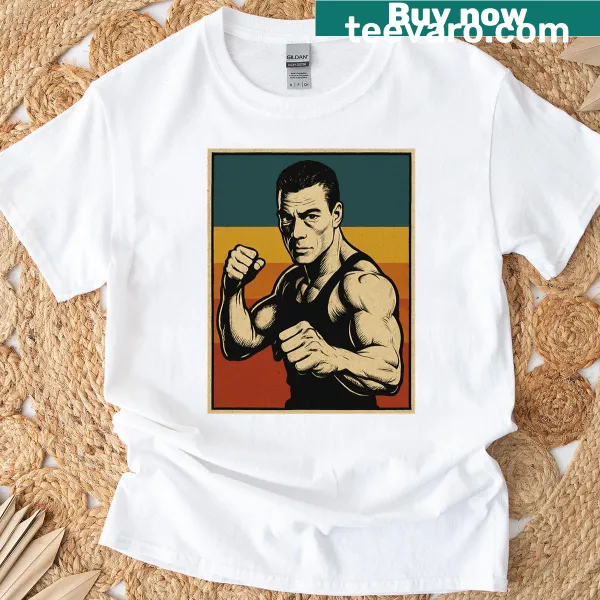 Vintage action hero art T-shirt featuring Van Damme