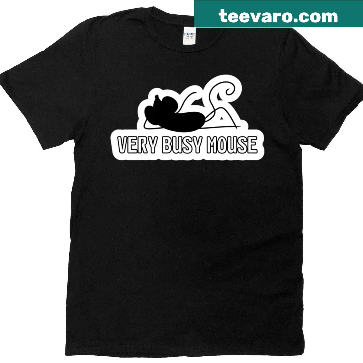 Playful t-shirt featuring a busy mouse engaged in various activities — on a men's t-shirt