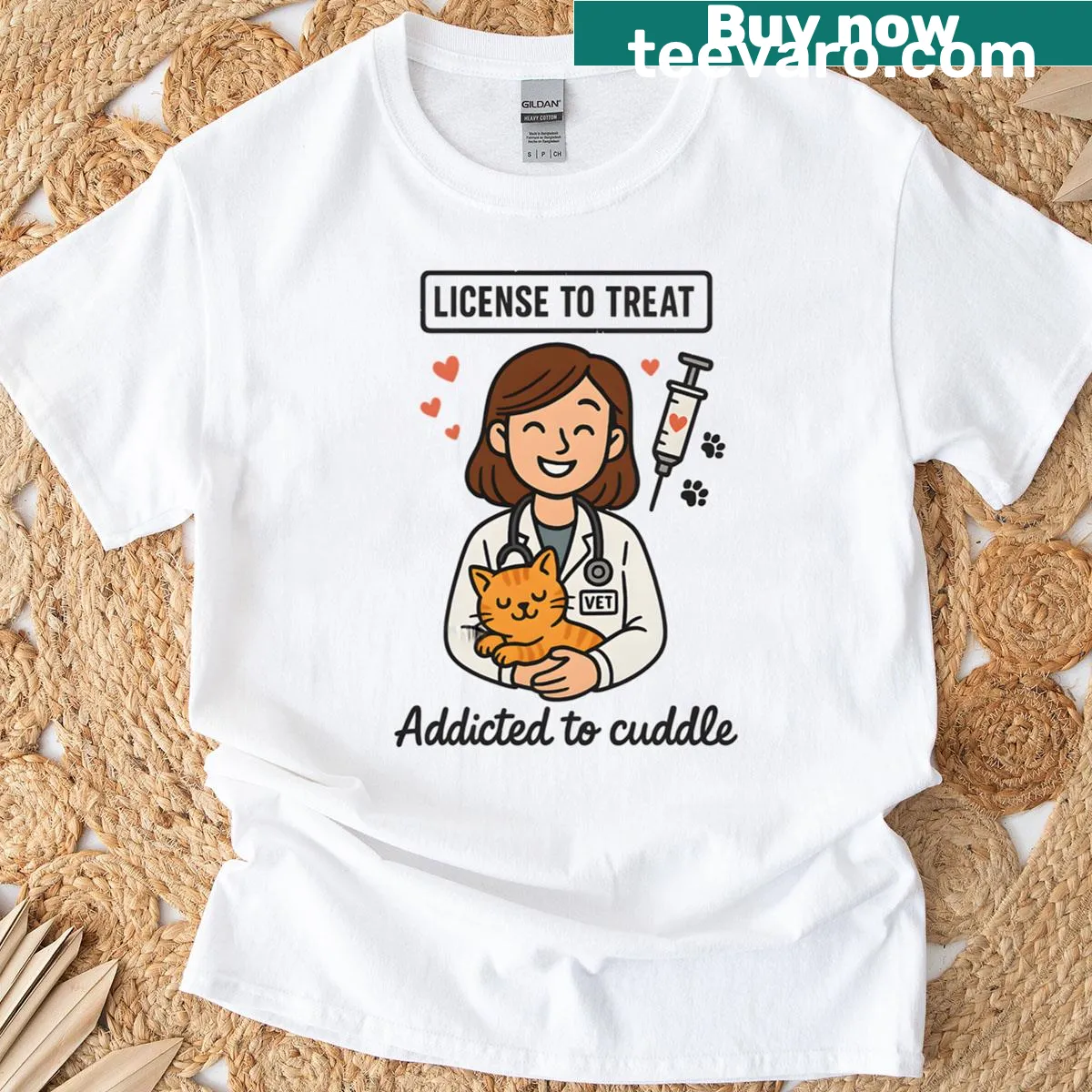 Veterinary-themed t-shirt with caring messages — on a men's t-shirt