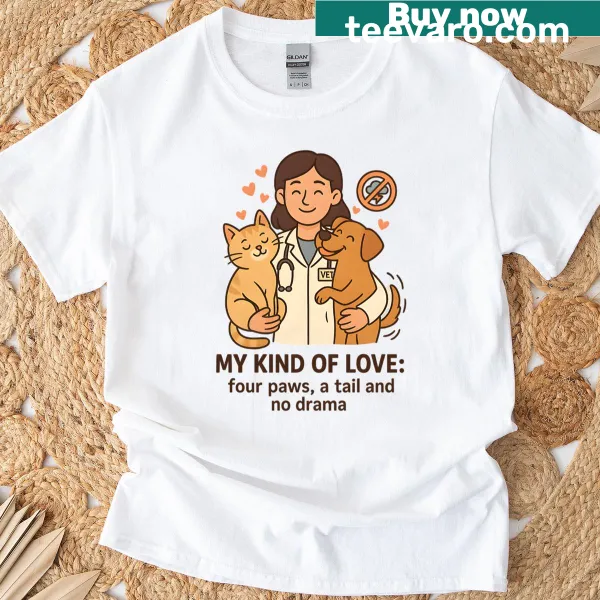 Oversized Vet Life T-shirt with paws and tail graphic