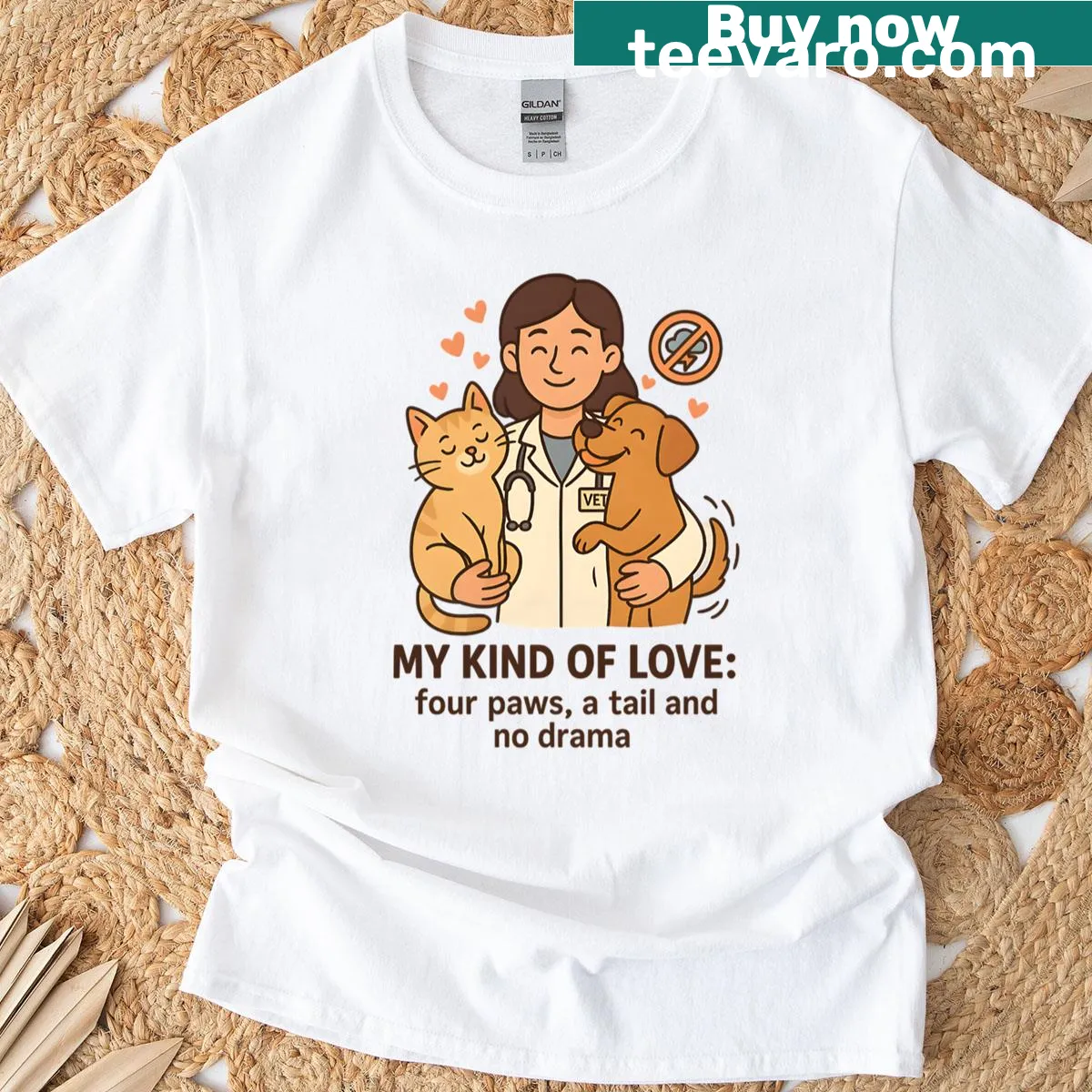Oversized Vet Life T-shirt with paws and tail graphic — on a men's t-shirt